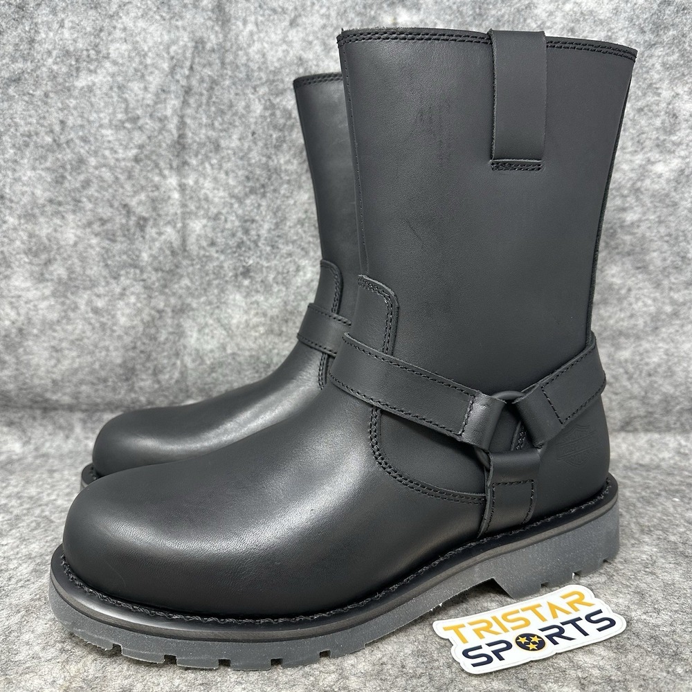Harley Davidson Widman 8.75" Boots Mens 11 Black Leather Zip Harness Motorcycle
